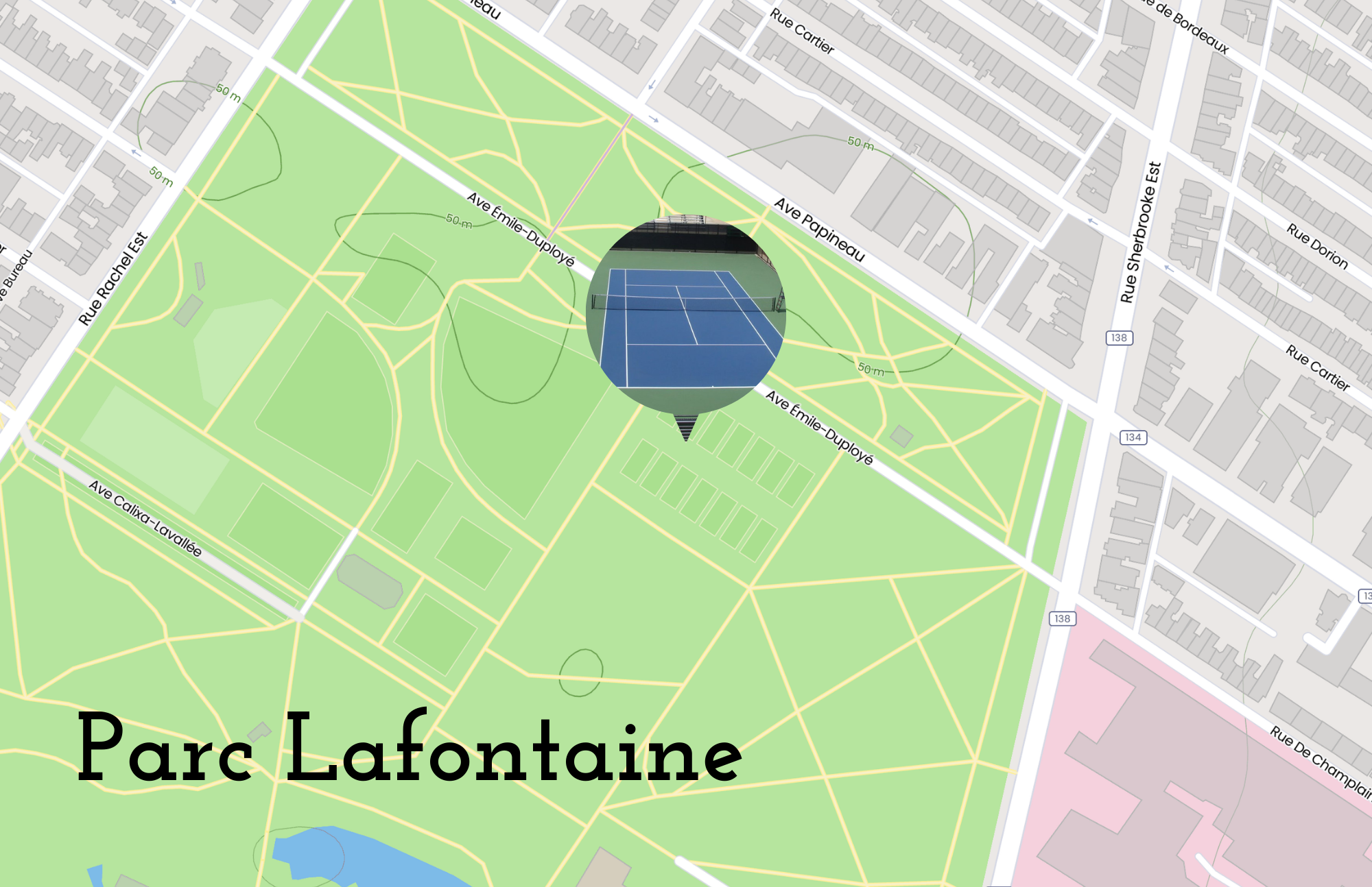 Carte des lieux d'enregistrement d'Anne au Parc Jarry. La carte comporte un seul lieu à proximité des terrains de tennis.