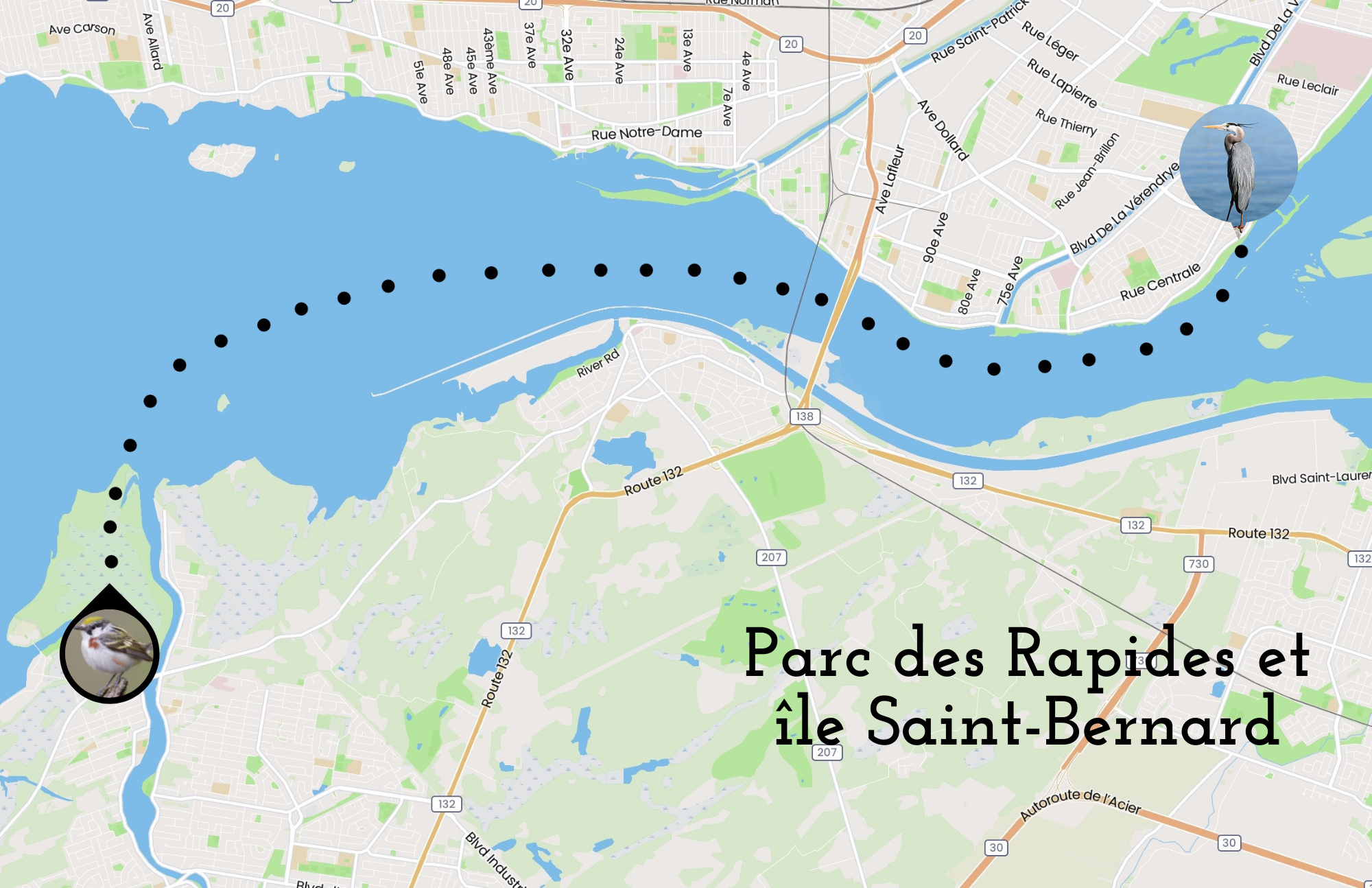 Carte des lieux d'enregistrement Carte de Vytautas Bucionis à l'ile Saint-Bernard. La carte comporte 2 points.